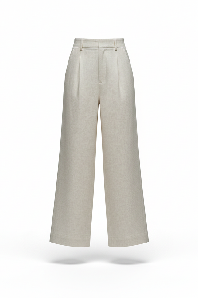 Pantalon En Lin Blanc Ample Taille Haute Fille - vue 3