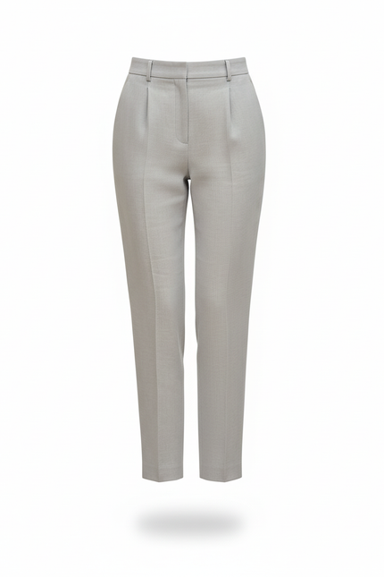 Pantalon En Lin Gris Clair Droit Plissé Élégant Femme - vue 3