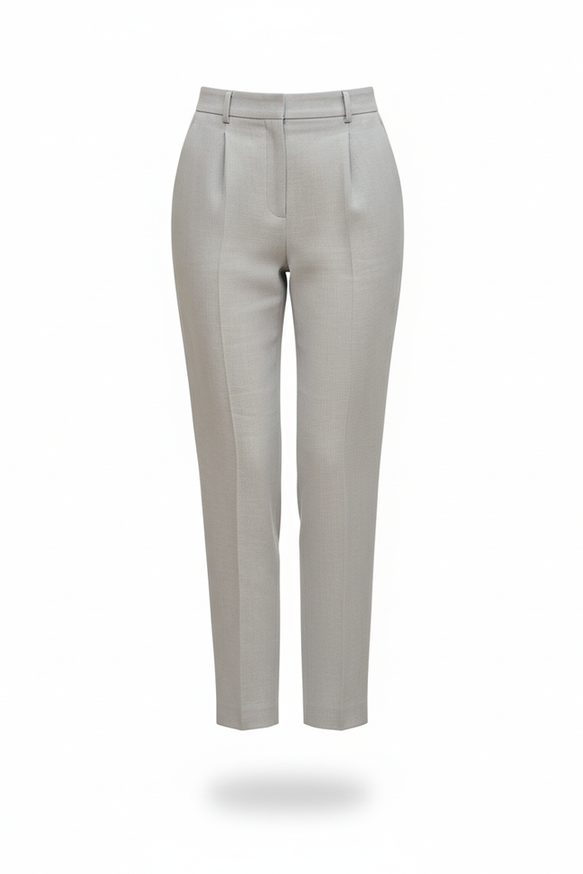 Pantalon En Lin Gris Clair Droit Plissé Élégant Femme - vue 3