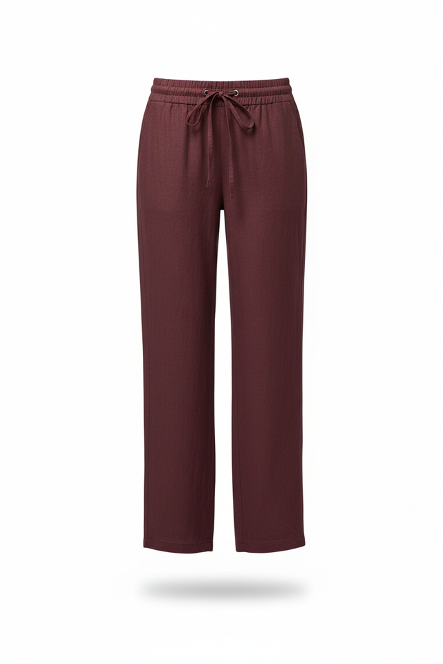 Pantalon En Lin Bordeaux Ample Cordon Décontracté Fluide - vue 3