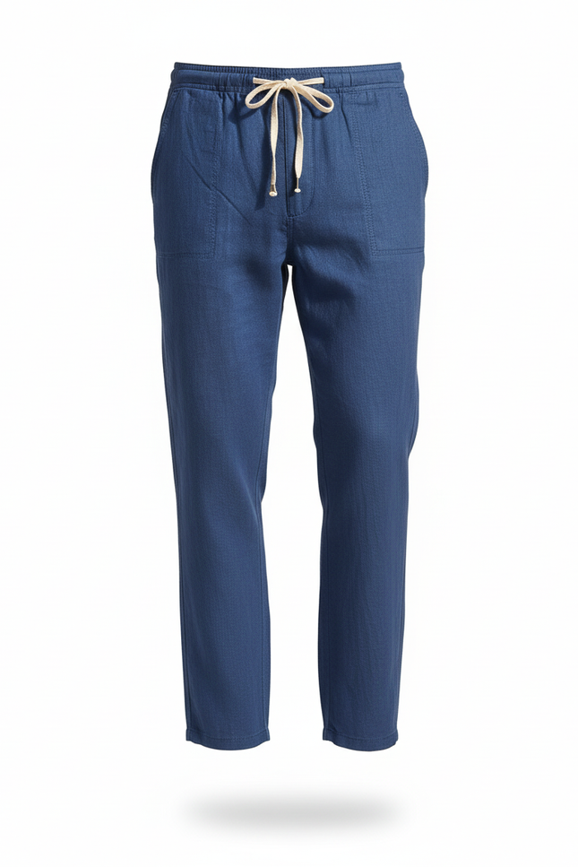 Pantalon Bleu En Lin Homme - vue 3