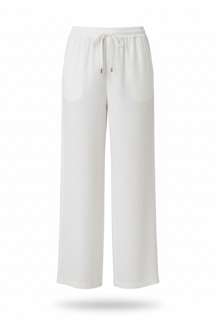 Pantalon Lin Blanc Taille Elastique - vue 3