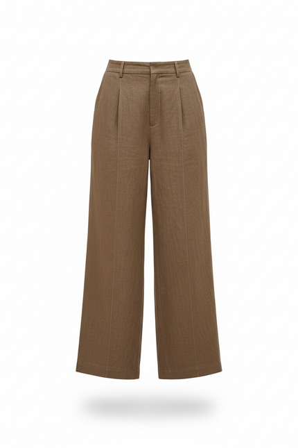 Pantalon En Lin Kaki Ample Plissé Fluide Élégant - vue 3