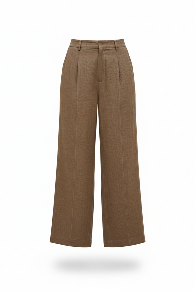 Pantalon En Lin Kaki Ample Plissé Fluide Élégant - vue 3