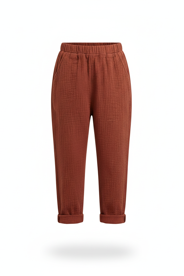Pantalon En Lin Enfant Harem Coton Rouge Brique - Bordeaux - vue 3