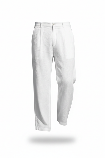 Pantalon En Lin Homme Blanc Pince - vue 3