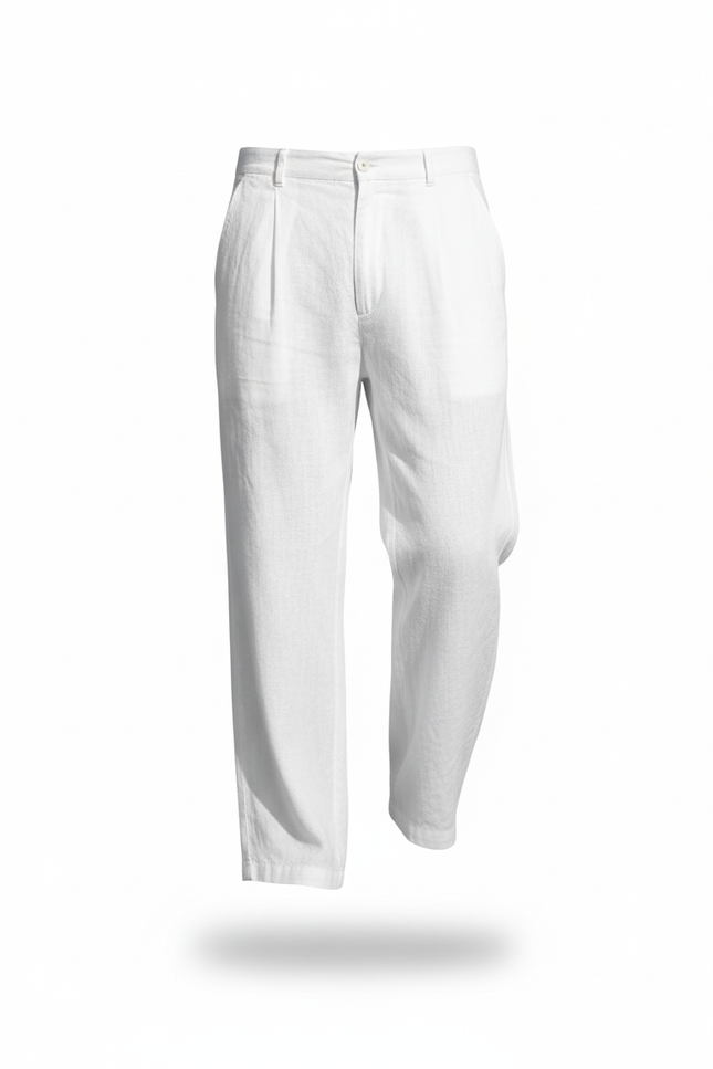 Pantalon En Lin Homme Blanc Pince - vue 3