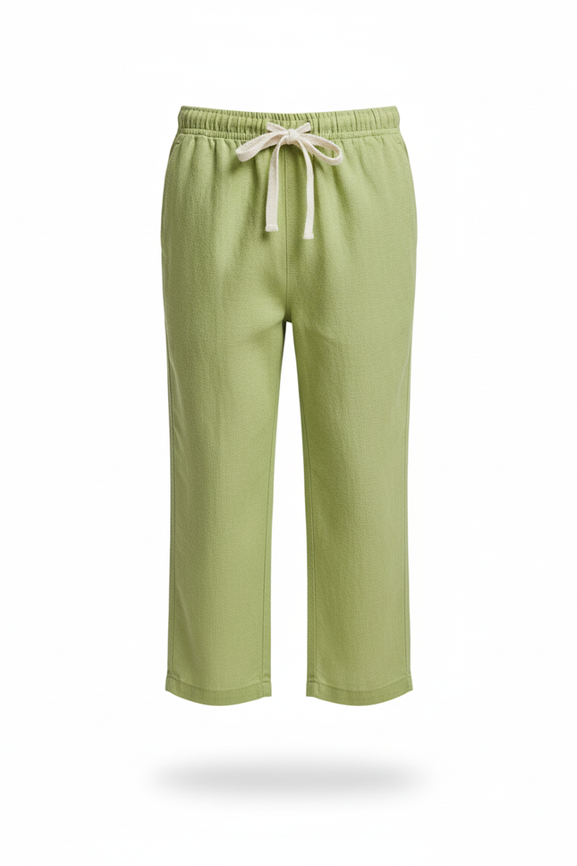 Pantalon En Lin Vert Clair Enfant Décontracté Cordon - vue 3