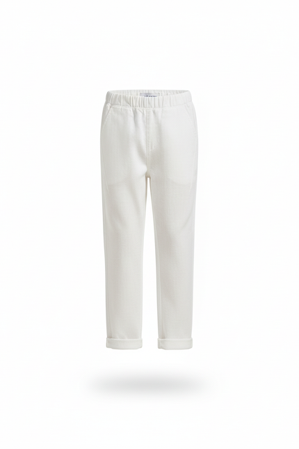Pantalon En Lin Blanc Cassé Garçon Décontracté Simple - vue 3