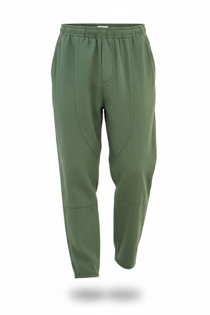 Pantalon En Lin Vert Ample Décontracté Homme Coton - vue 3