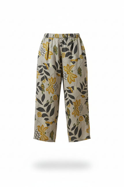 Pantalon En Lin Fleuri Ample Taille Haute Femme - Imprimé - vue 3