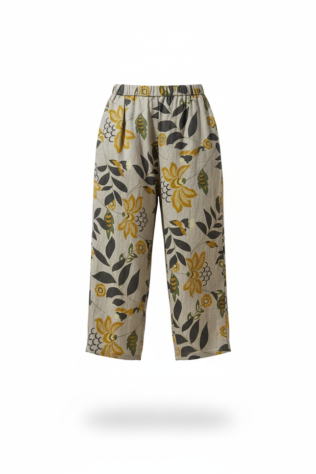 Pantalon En Lin Fleuri Ample Taille Haute Femme - Imprimé - vue 3