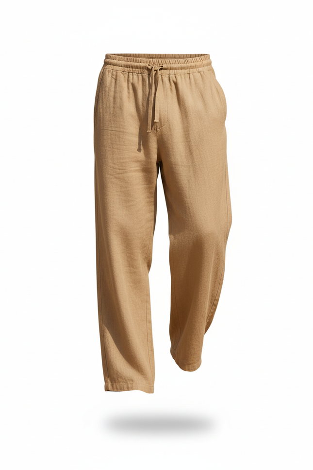 Pantalon En Lin Homme Ample Cordon Décontracté Beige - vue 3