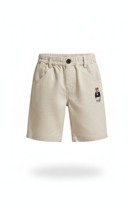 Pantalon En Lin Beige Brodé Ours Enfant Décontracté - vue 3
