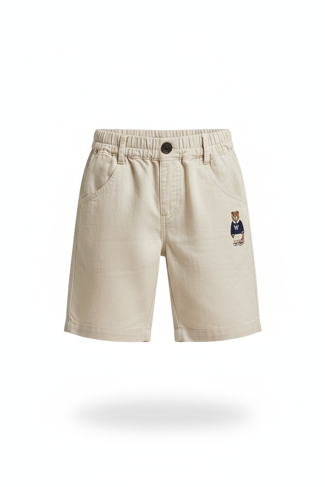 Pantalon En Lin Beige Brodé Ours Enfant Décontracté - vue 3