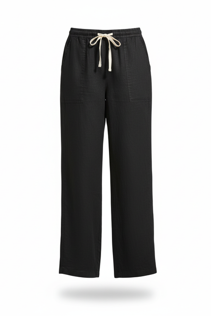 Pantalon En Lin Noir Ample Décontracté Léger Femme - vue 3
