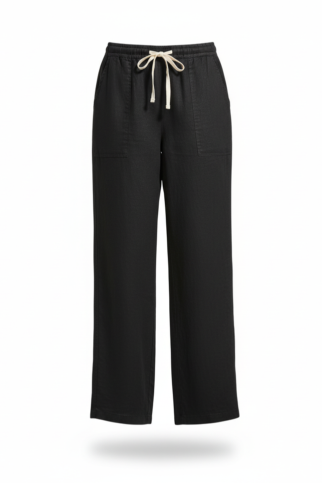 Pantalon En Lin Noir Ample Décontracté Léger Femme - vue 3