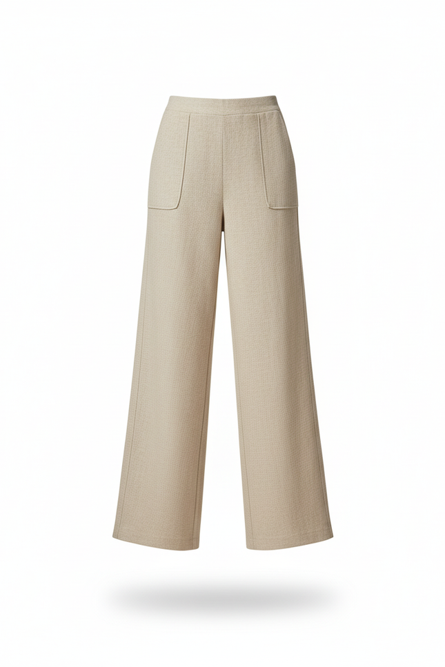 Pantalon En Lin Beige Ample Taille Haute Droit - vue 3