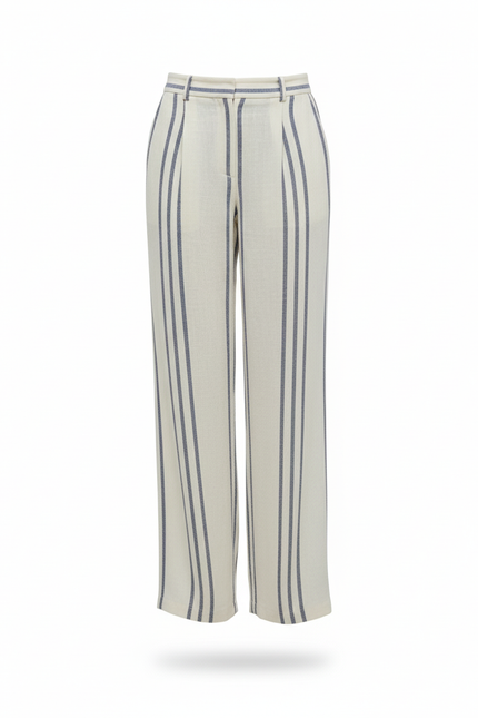 Pantalon En Lin Rayé Ample Fluide Décontracté - Beige - vue 3