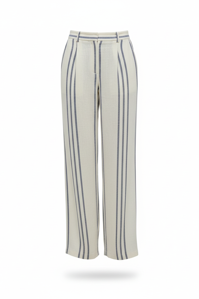 Pantalon En Lin Rayé Ample Fluide Décontracté - Beige - vue 3
