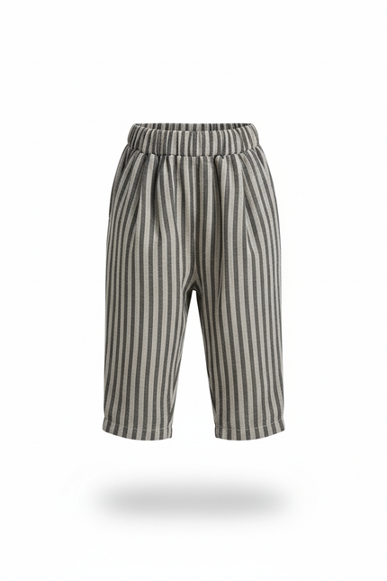 Pantalon En Lin Rayé Ample Décontracté Garçon - Gris - vue 3