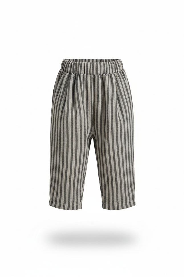 Pantalon En Lin Rayé Ample Décontracté Garçon - Gris - vue 3