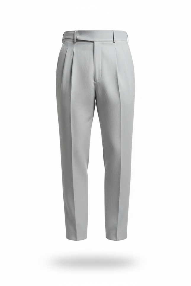 Pantalon En Lin Gris Clair Plissé Élégant Homme - vue 3