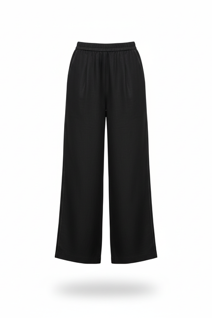 Pantalon En Lin Noir Fluide Ample Décontracté Élégant - vue 3