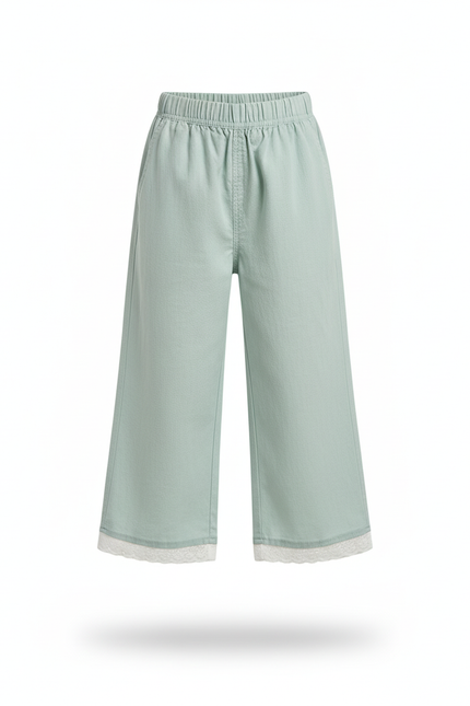 Pantalon En Lin Vert Menthe Ample Dentelle Enfant - vue 3