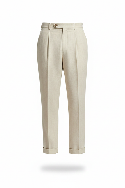 Pantalon En Lin Homme Plissé Beige Clair Décontracté Élégant - vue 3