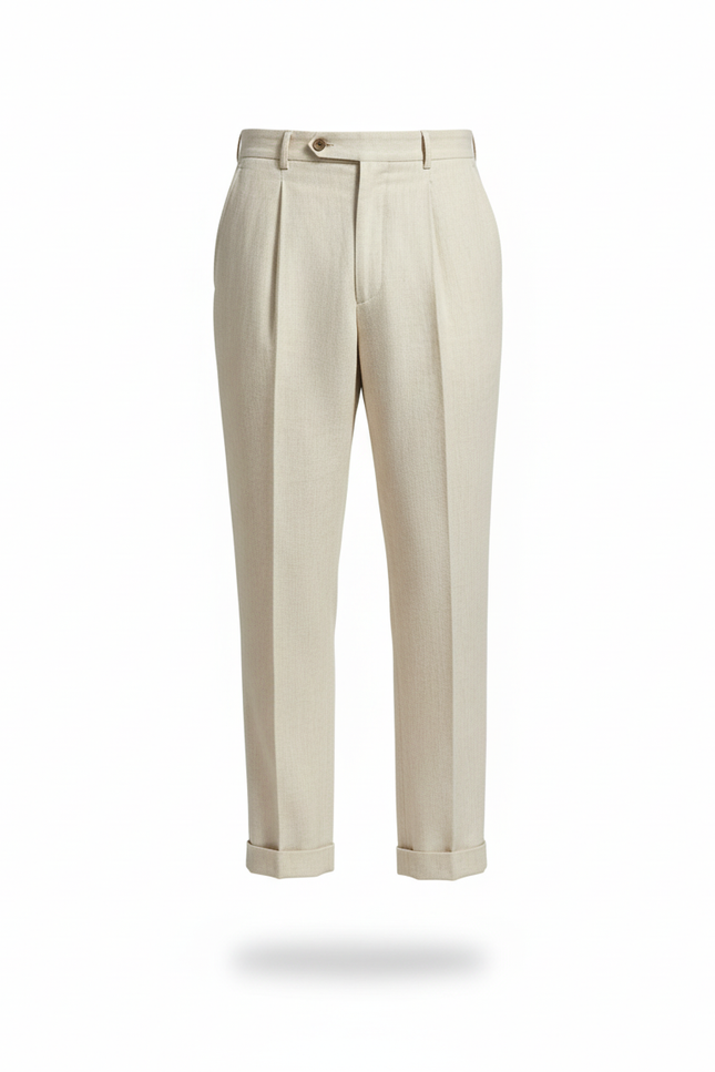 Pantalon En Lin Homme Plissé Beige Clair Décontracté Élégant - vue 3