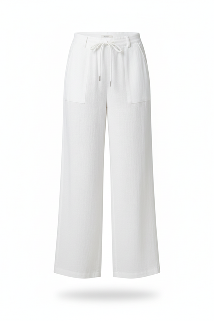 Pantalon En Lin Femme Blanc Coupe Ample Casual Été 5 - vue 3