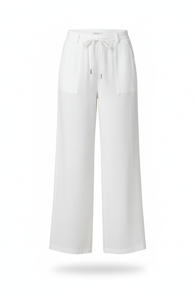 Pantalon En Lin Femme Blanc Coupe Ample Casual Été 5 - vue 3