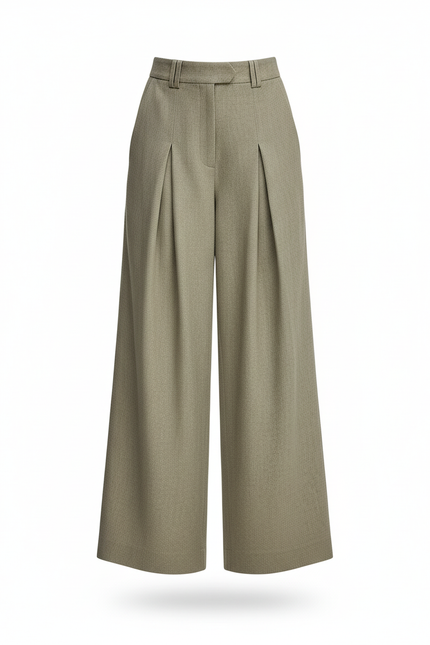 Pantalon En Lin Plissé Ample Vert Fille Élégant - Kaki - vue 3