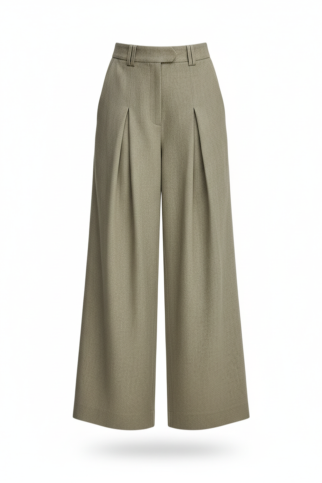 Pantalon En Lin Plissé Ample Vert Fille Élégant - Kaki - vue 3