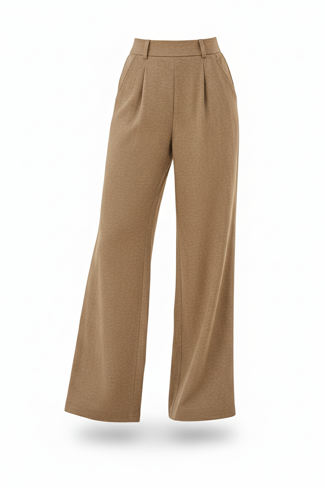 Pantalon En Lin Plissé Ample Beige Décontracté Élégant - vue 3