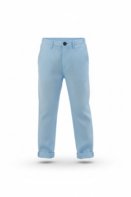 Pantalon En Lin Bleu Ciel Garçon Droit Décontracté Léger - vue 3