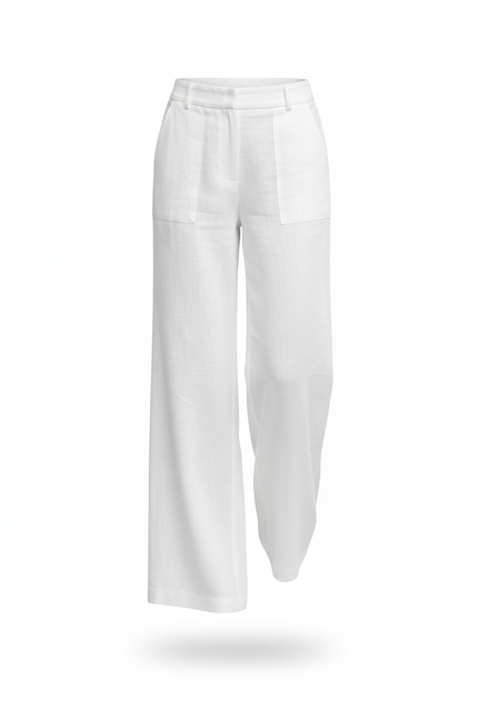 Pantalon En Lin Blanc Taille Haute Ample Élégant - vue 3