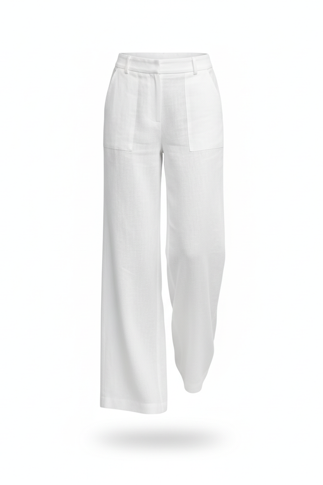 Pantalon En Lin Blanc Taille Haute Ample Élégant - vue 3