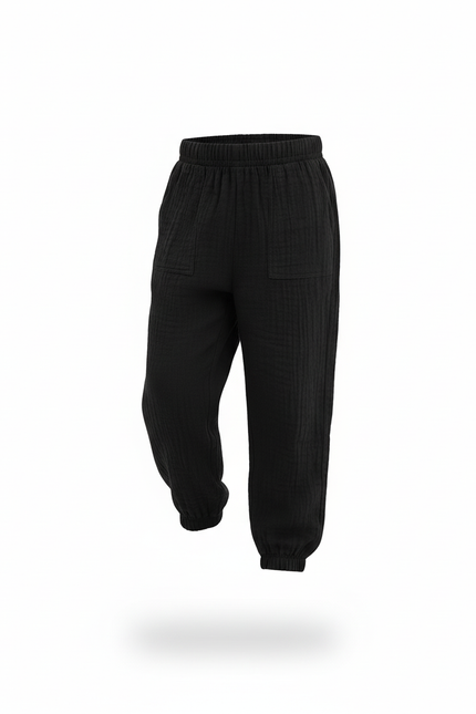 Pantalon En Lin Noir Ample Plissé Décontracté Enfant - vue 3