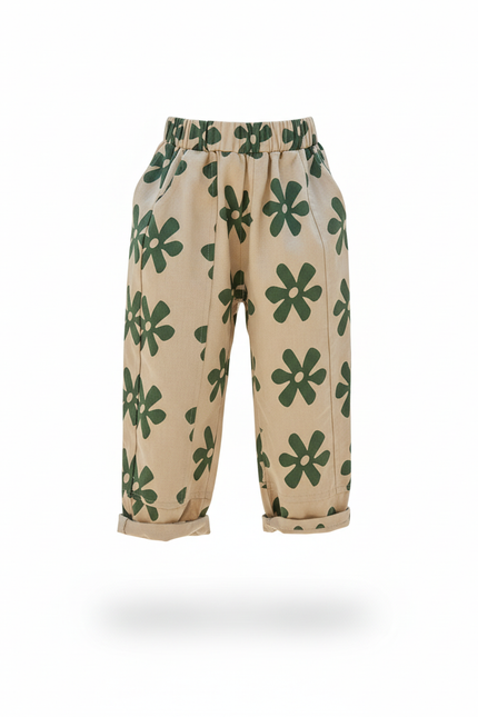 Pantalon En Lin Beige Fleuri Ample Décontracté Enfant - vue 3