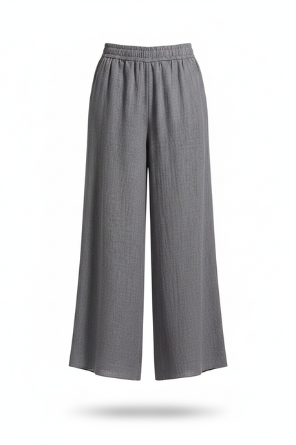 Pantalon En Lin Ample Gris Fluide Décontracté Femme - vue 3