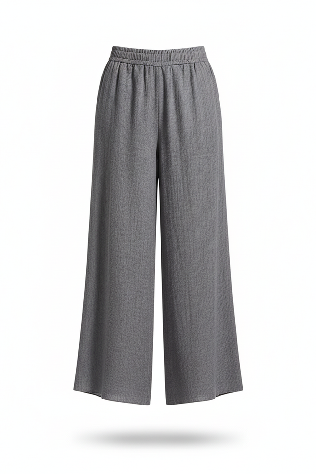 Pantalon En Lin Ample Gris Fluide Décontracté Femme - vue 3