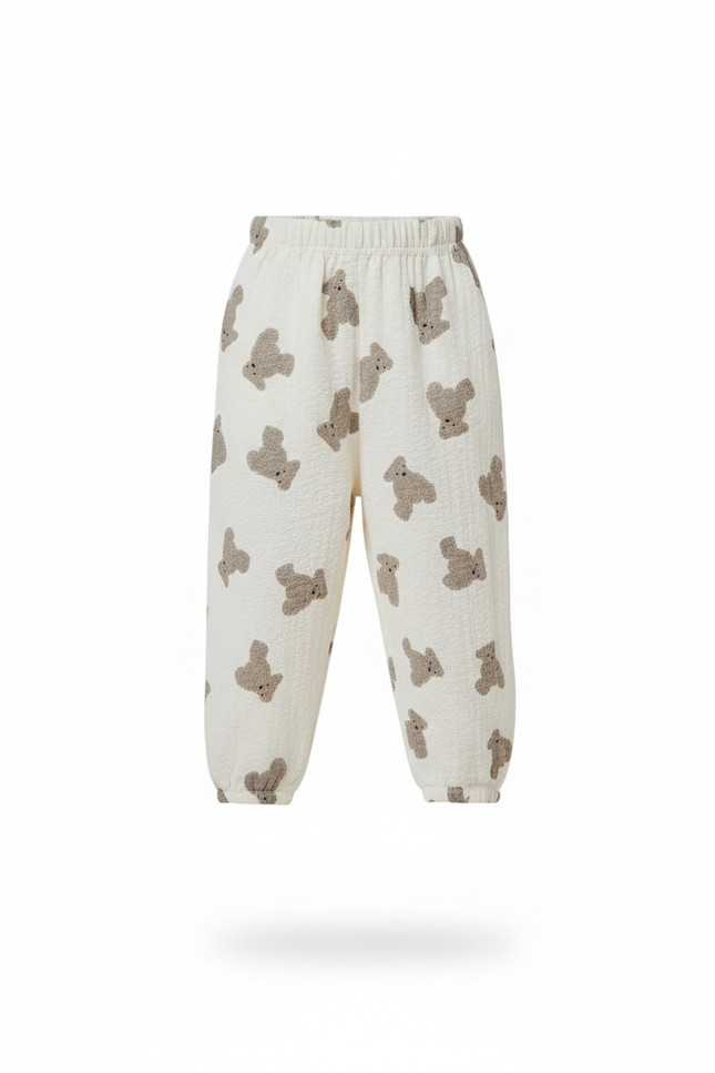 Pantalon En Lin Blanc Ample Imprimé Ours Enfant - vue 3