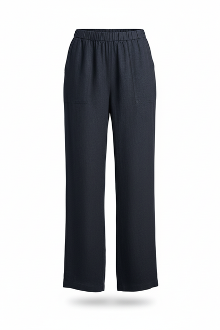 Pantalon En Lin Ample Fluide Noir Femme - vue 3