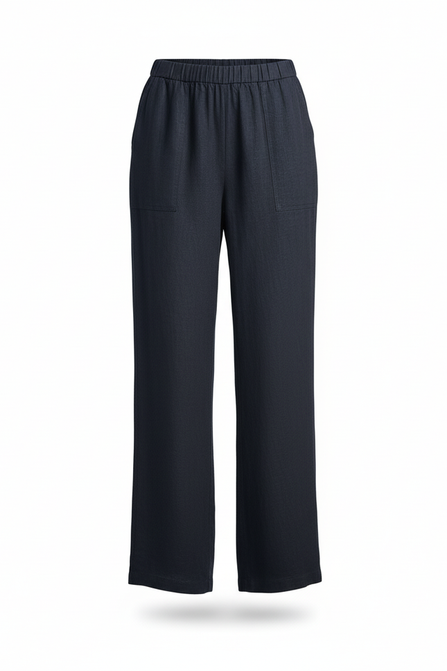 Pantalon En Lin Ample Fluide Noir Femme - vue 3