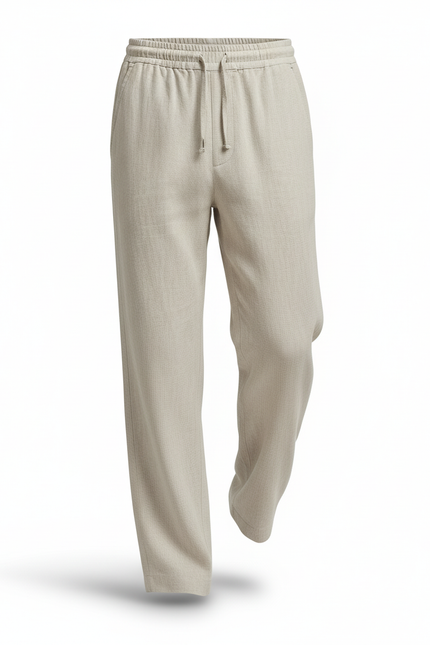 Pantalon En Lin Beige Ample Droit Homme Élégant - vue 3