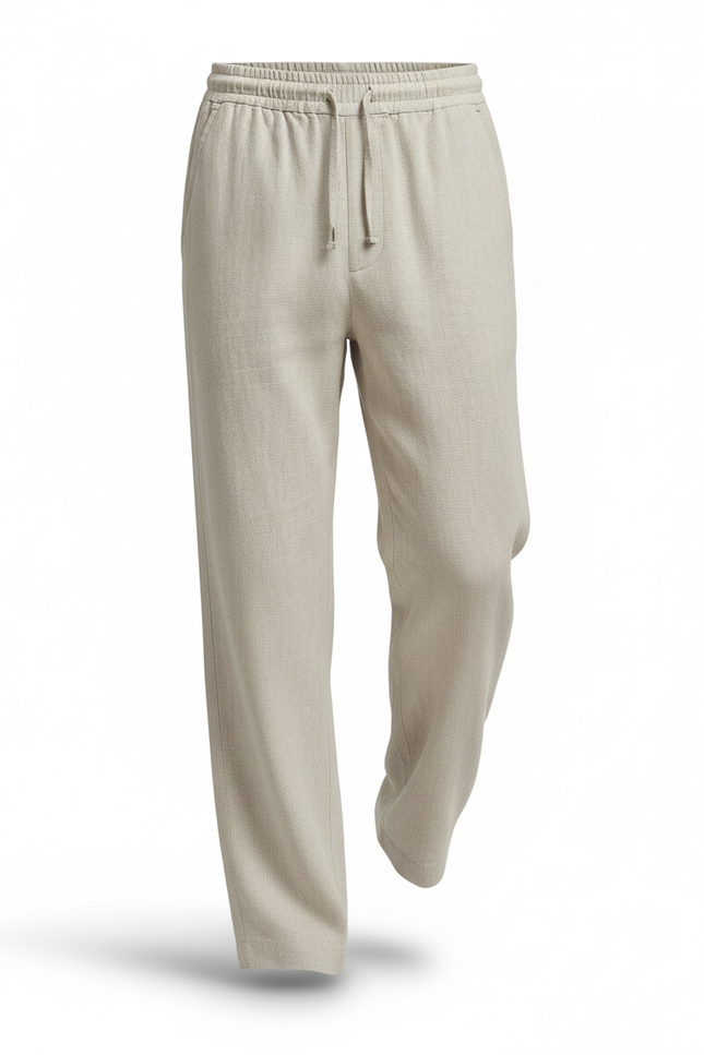 Pantalon En Lin Beige Ample Droit Homme Élégant - vue 3