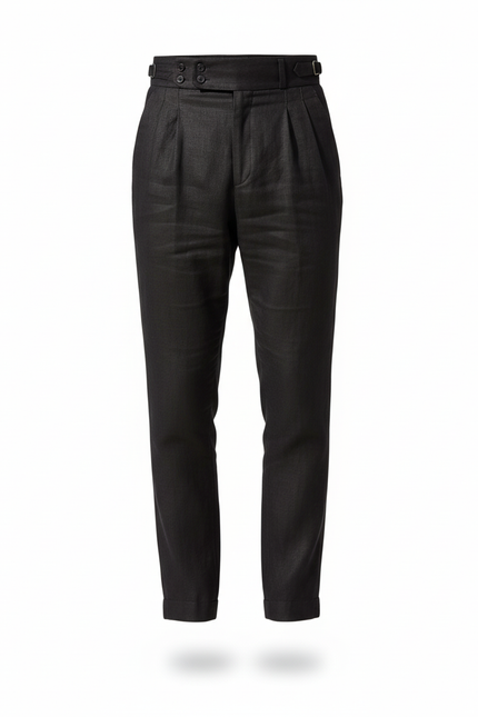 Pantalon En Lin Noir Plissé Taille Haute Homme - vue 3