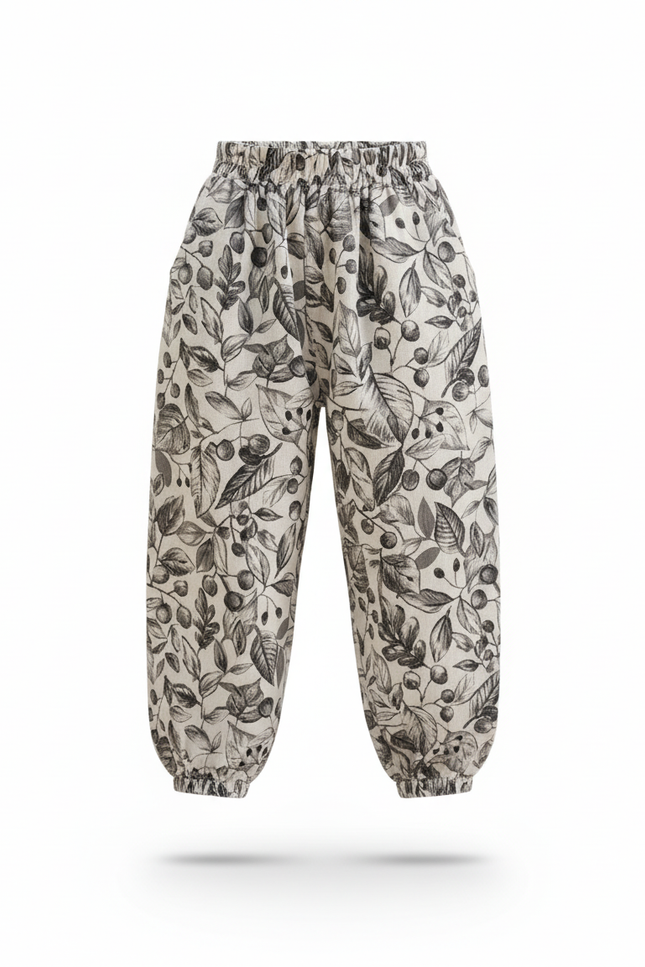 Pantalon En Lin Imprimé Feuillage Ample Décontracté Enfant - vue 3
